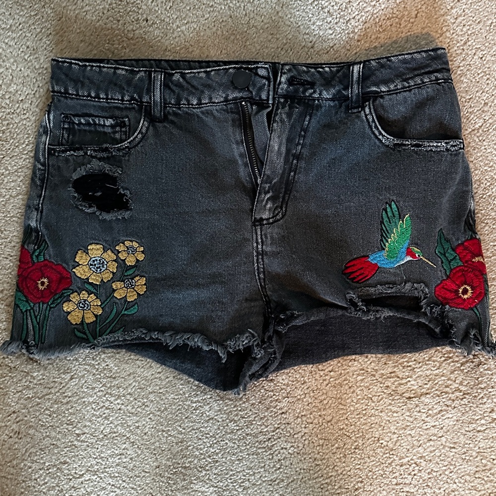 Patchwork Black Jean Shorts